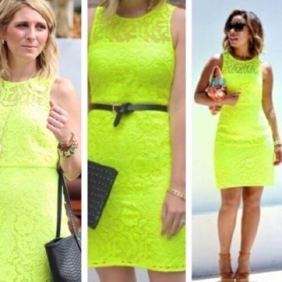 J. Crew Sleeveless Neon Chartreuse Lace Overlay Back Zip Dress Size 8 Medium NWT - Picture 1 of 16
